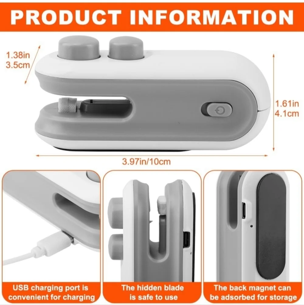 Portable USB Chargable Sealing Machine White & Gray w Cord New in Box